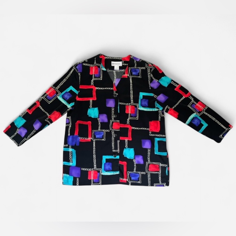 VTG Briggs New York Black Button Down Shirt Size L 80s NWT